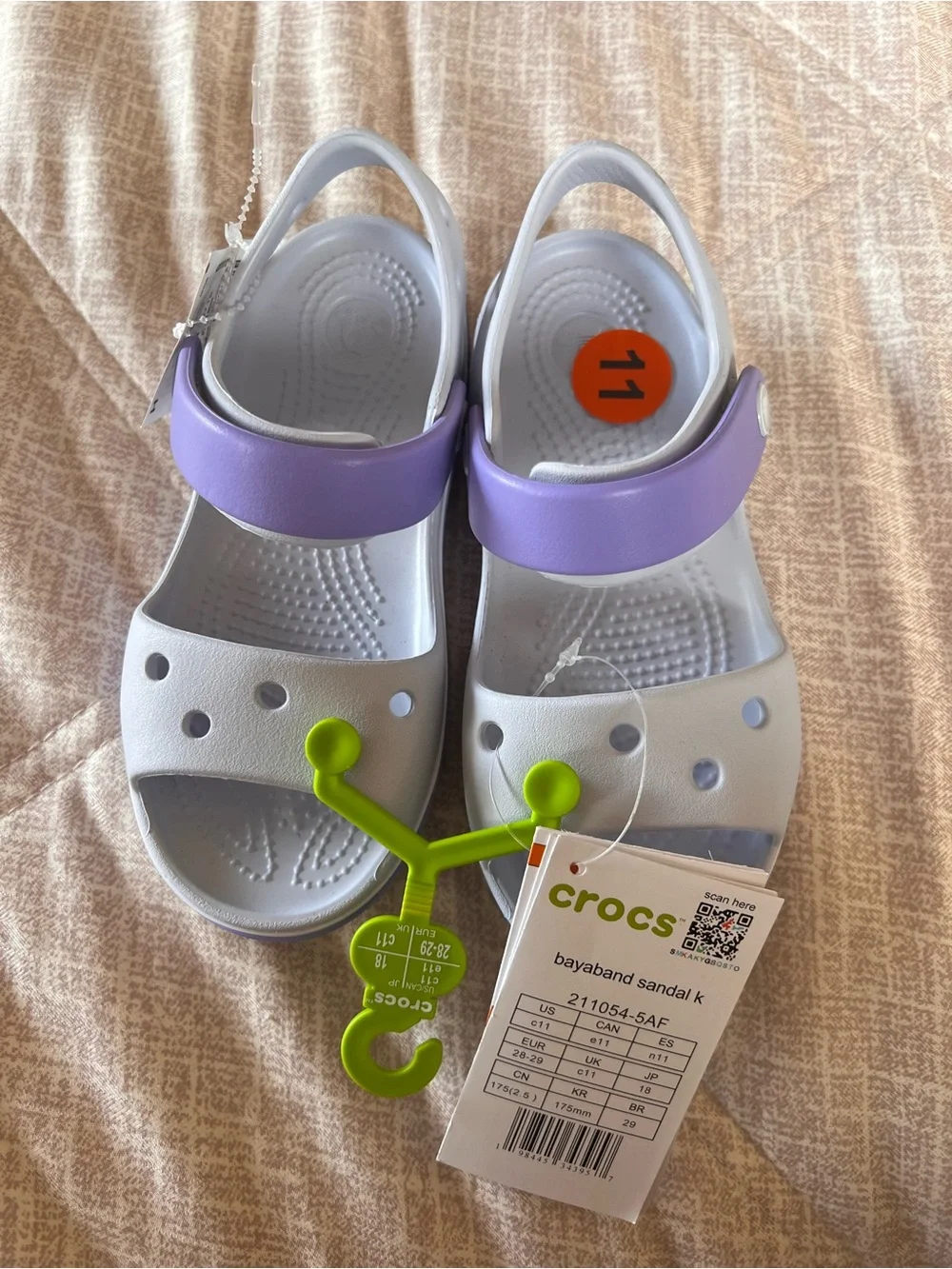 CROCS Kids Bayaband Sandal in White and Lavender